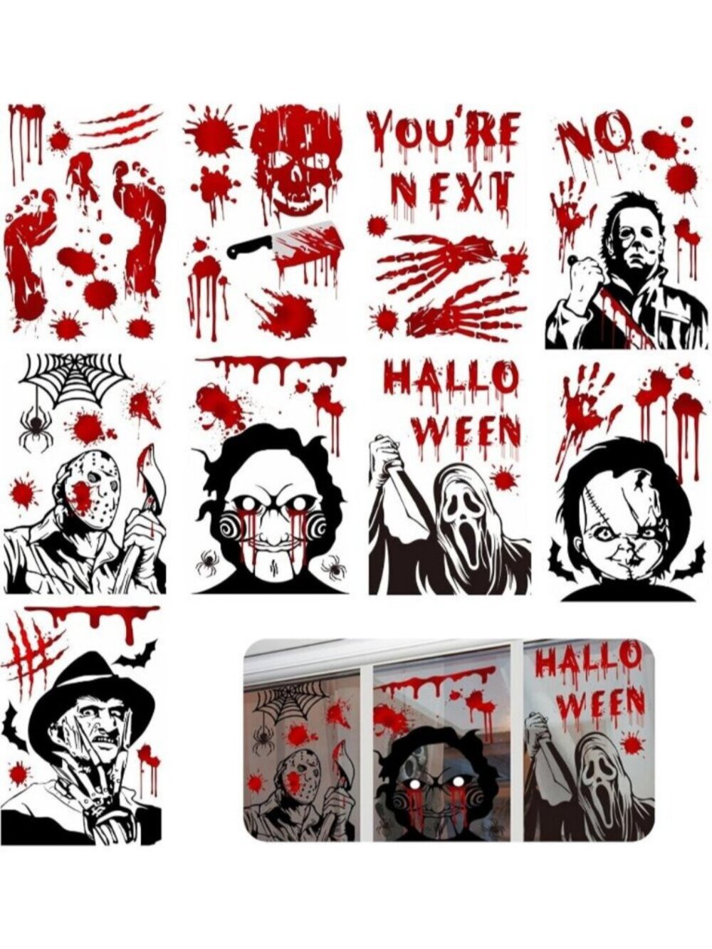 Halloween Window Clings Terrifying Murder Mystery Inspired Window Stickers